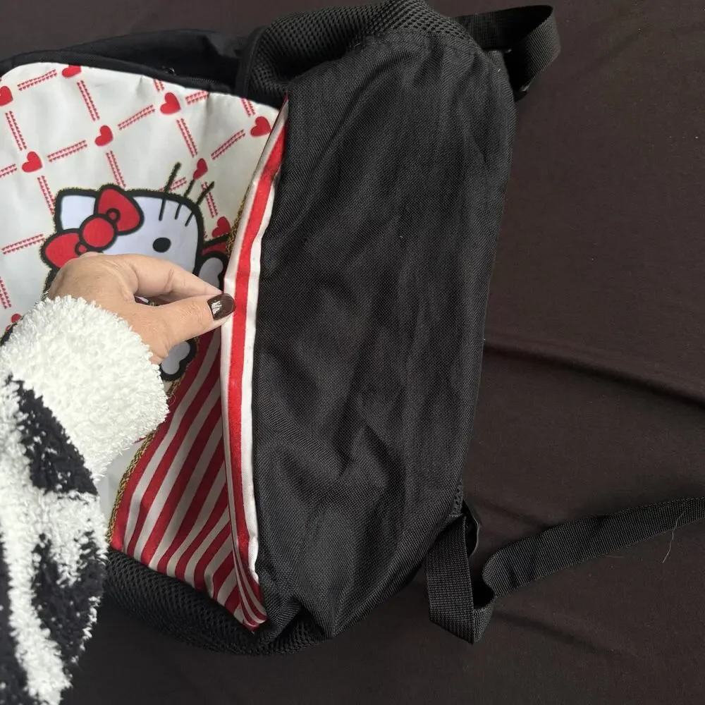 Sanrio Hello Kitty Backpack Red White Hearts Stripes Front‎ Pocket School Bag